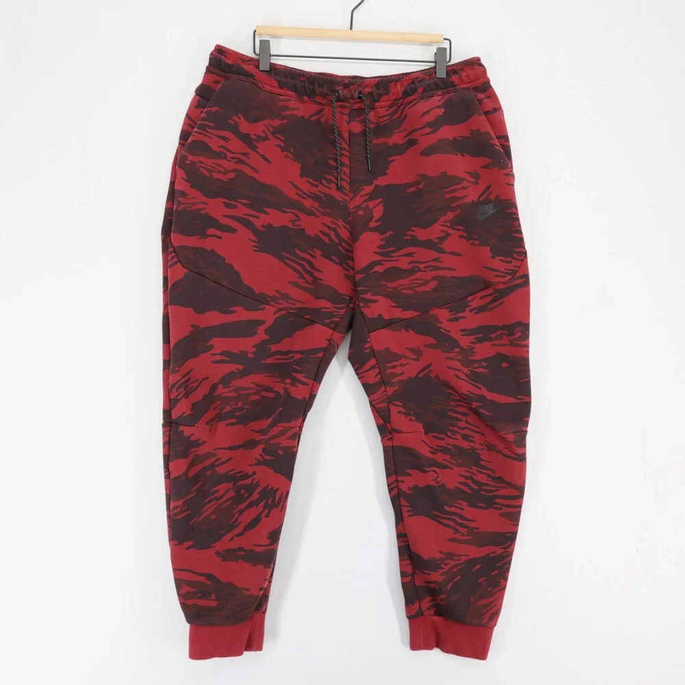 Nike Tech Fleece Joggers Mens 2XL Red Camo Drawstring Tapered Activewear